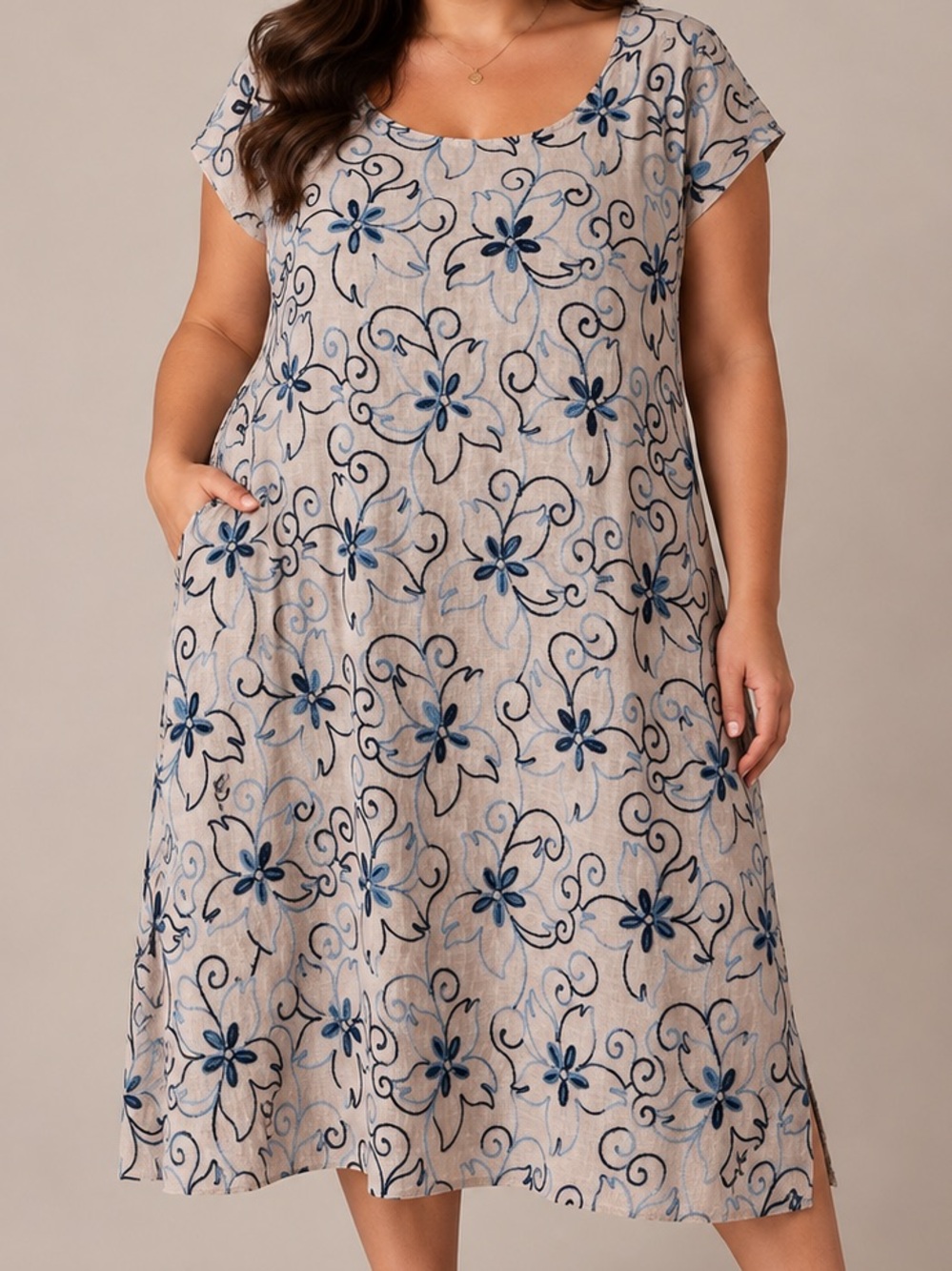 ✨ Lungo L’Arno Italian Linen Floral Embroidered Dress 1X